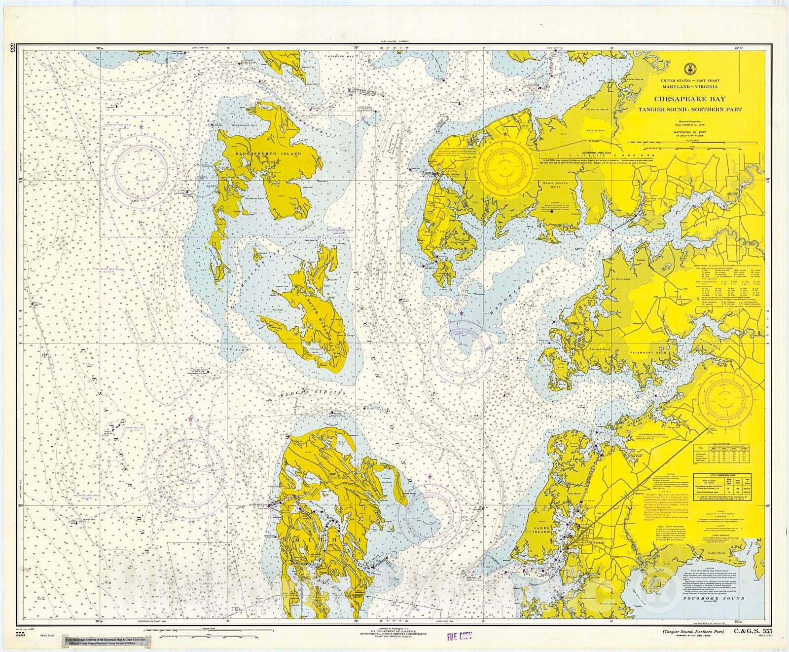 Historic Nautical Map - Tangier Sound, Northern Part, 1969 NOAA Chart - Maryland (MD) - Vintage Wall Art