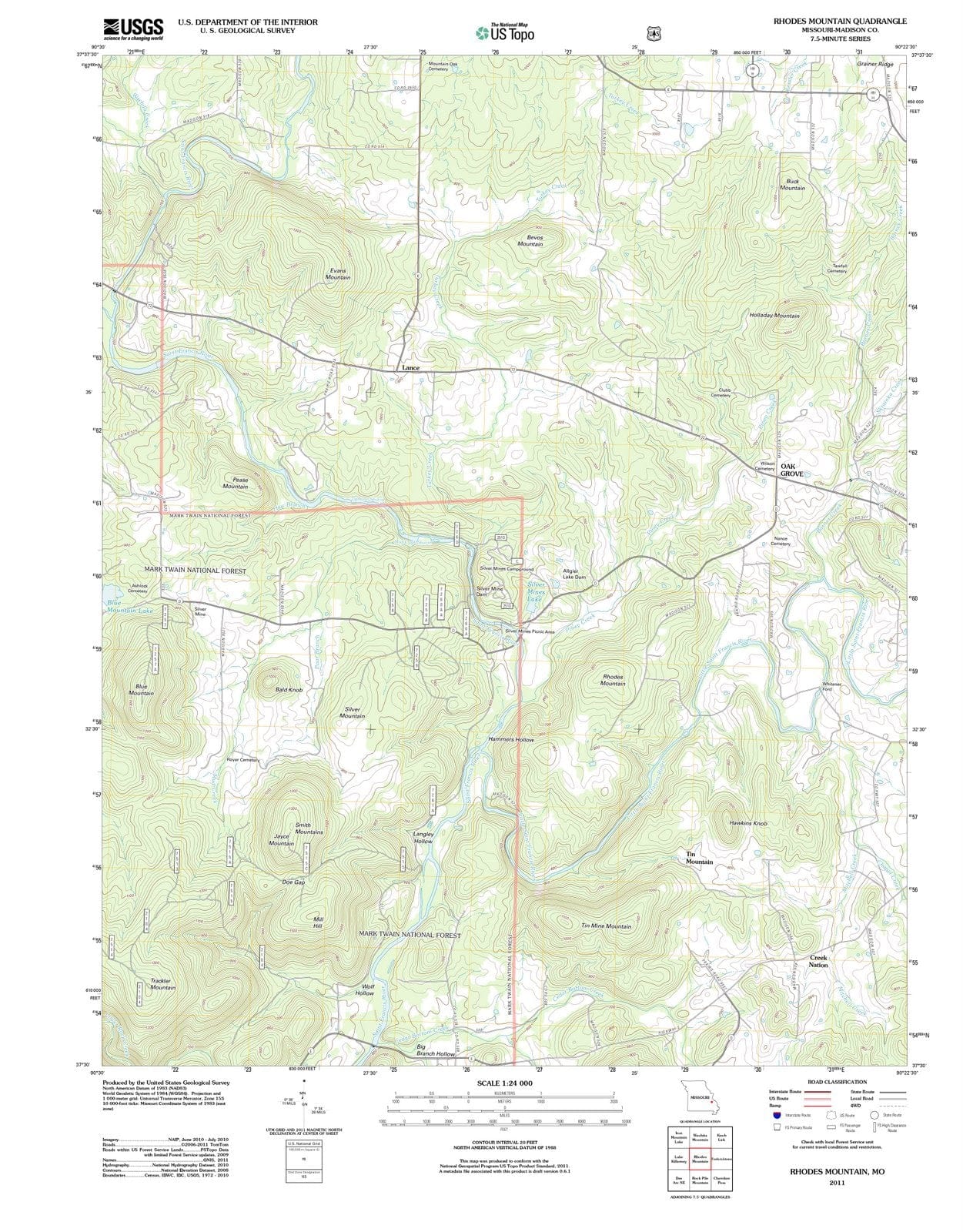 2011 Rhodes Mountain, MO - Missouri - USGS Topographic Map
