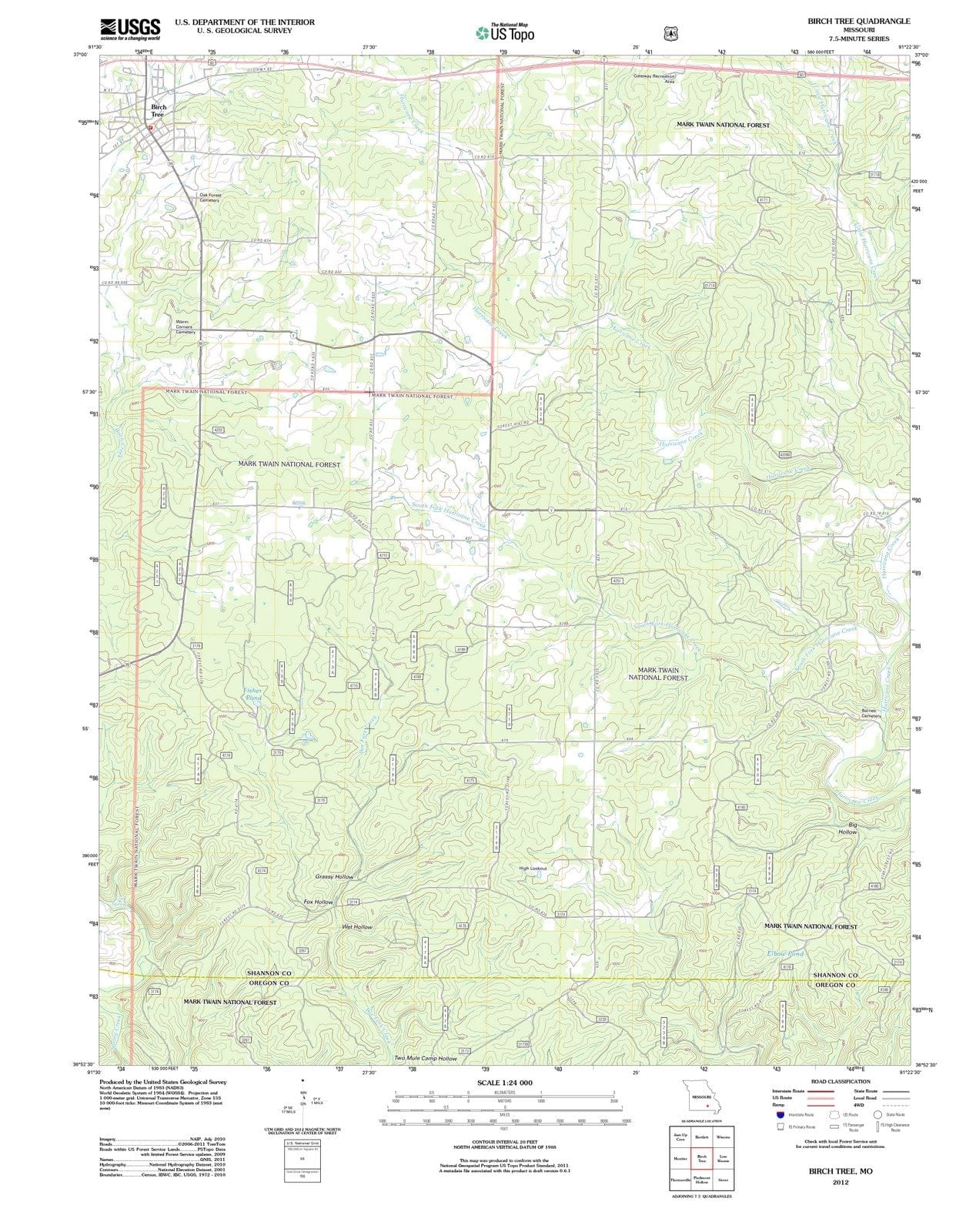 2012 Birch Tree, MO - Missouri - USGS Topographic Map