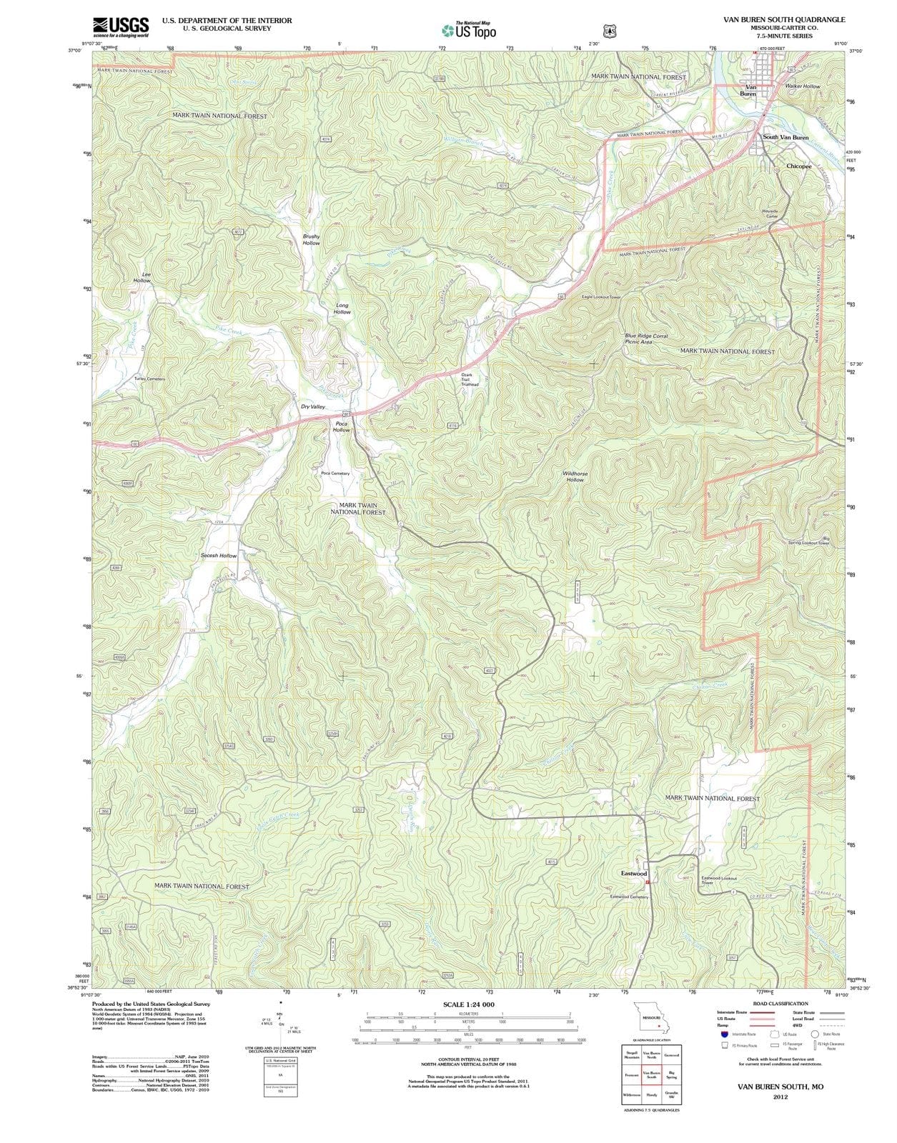2012 Van Buren South, MO - Missouri - USGS Topographic Map