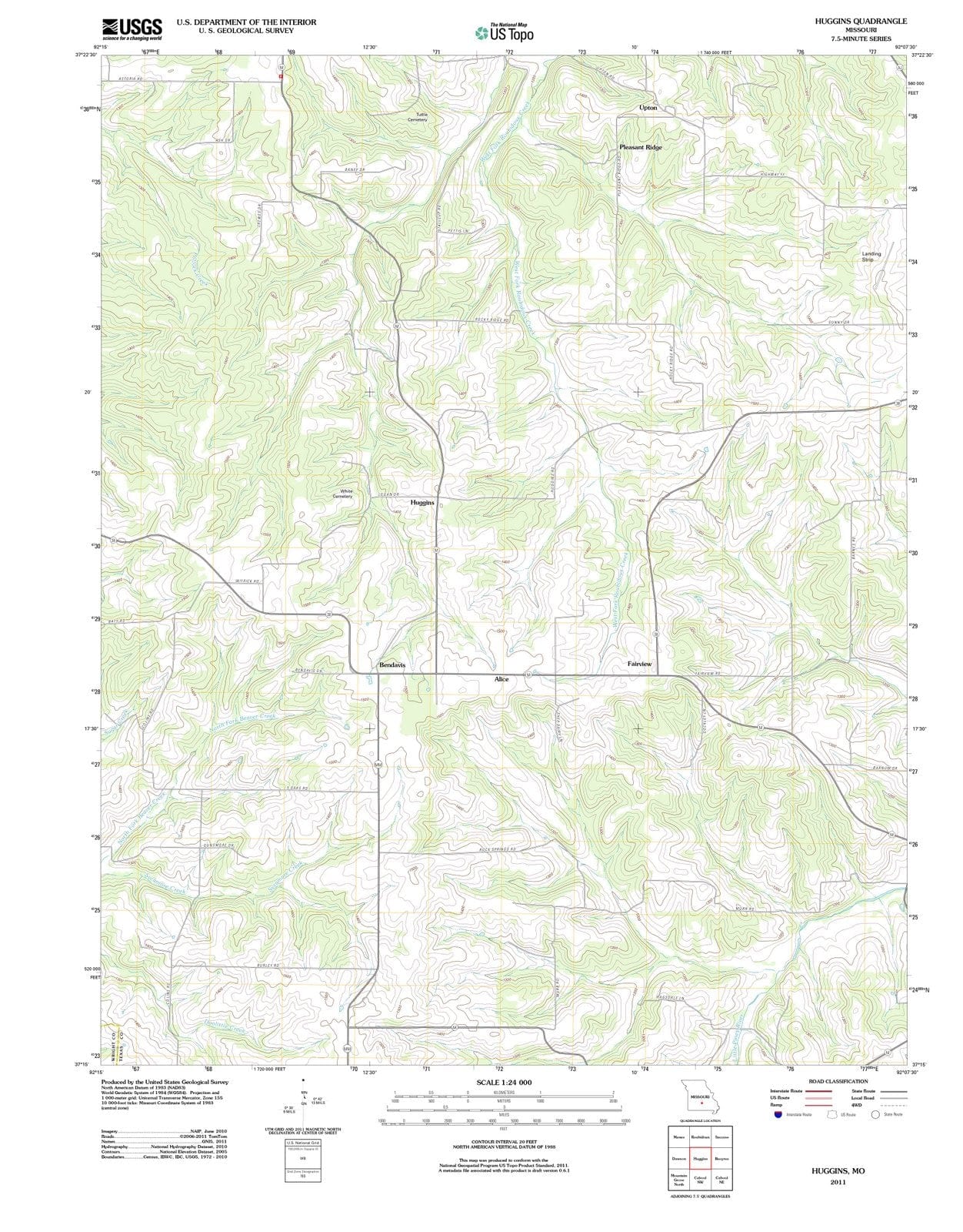 2011 Huggins, MO - Missouri - USGS Topographic Map