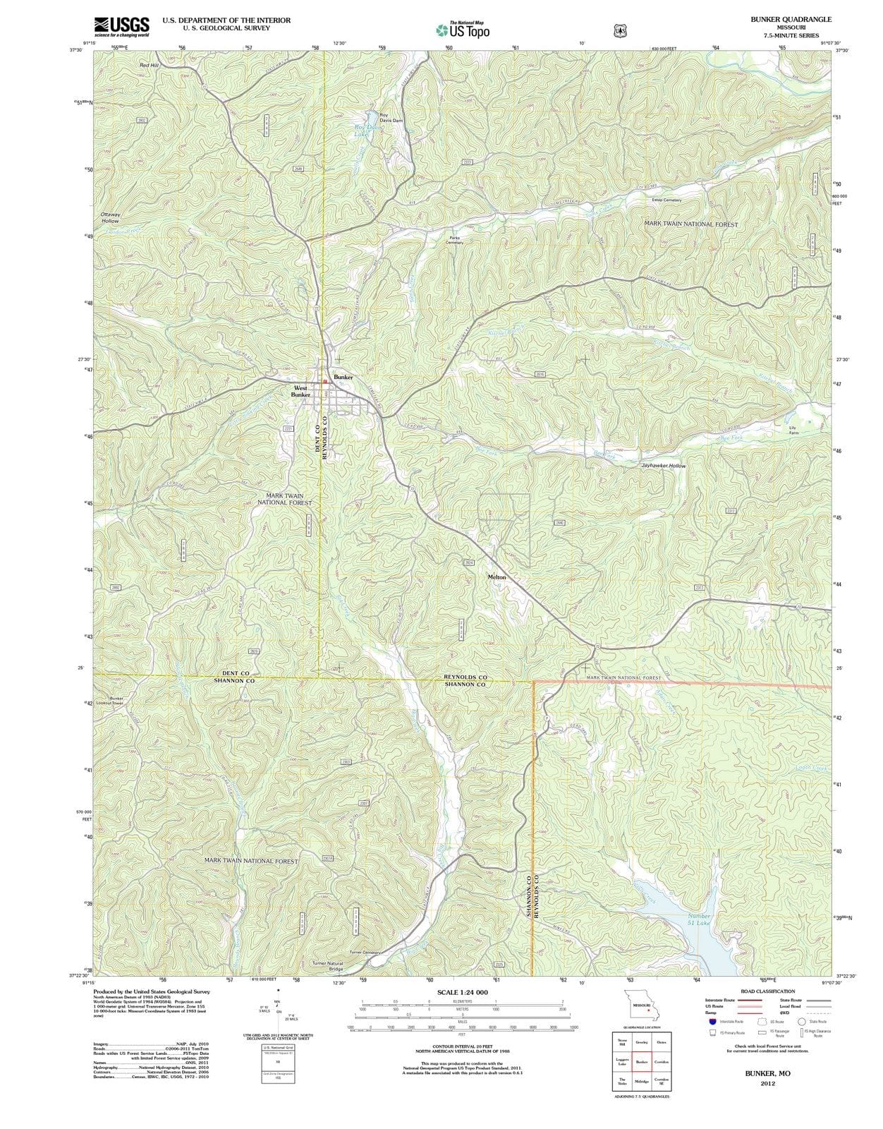 2012 Bunker, MO - Missouri - USGS Topographic Map
