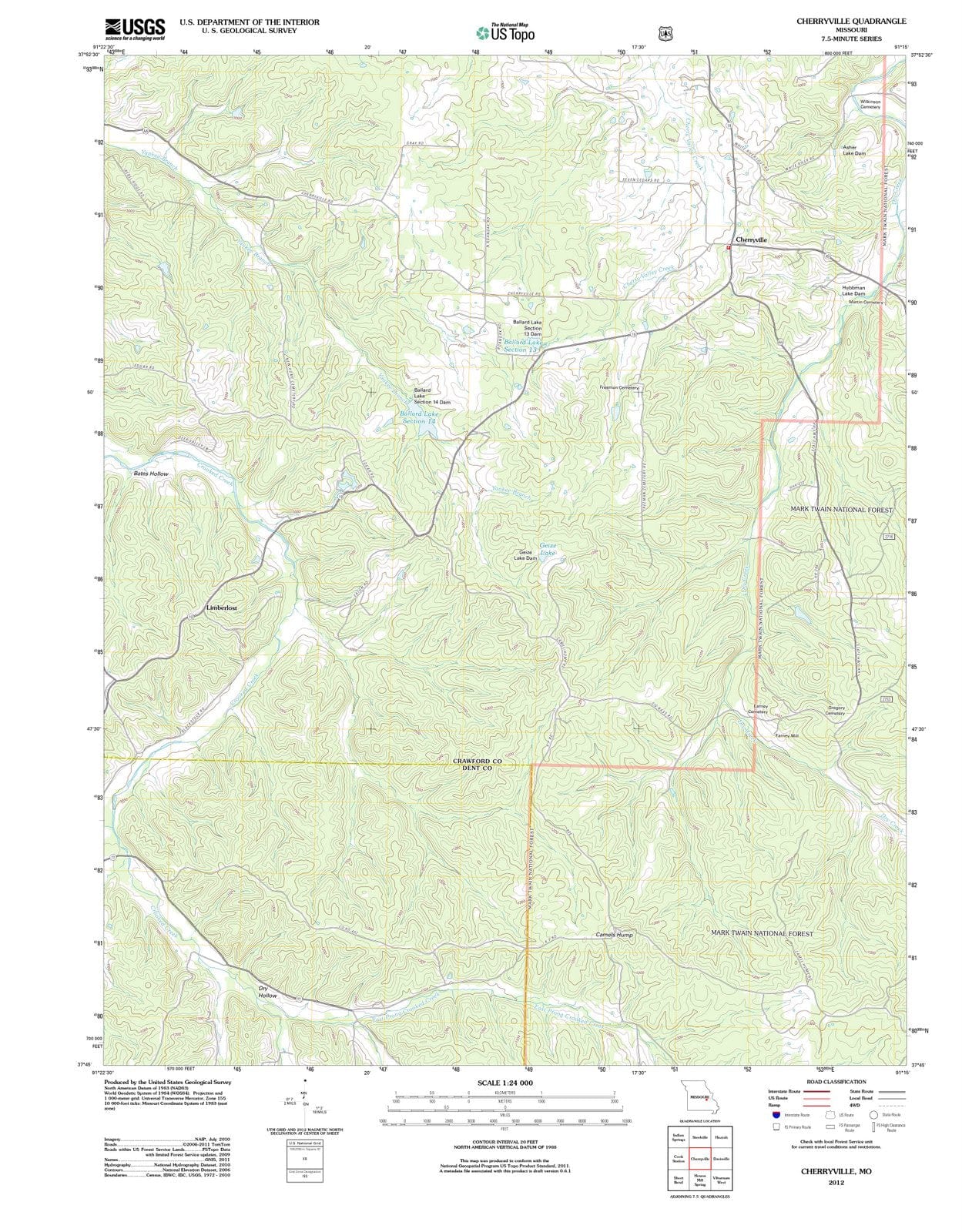 2012 Cherryville, MO - Missouri - USGS Topographic Map