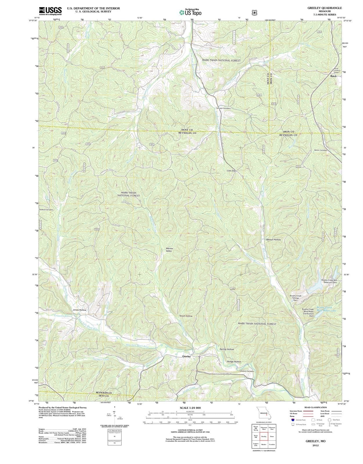 2012 Greeley, MO - Missouri - USGS Topographic Map