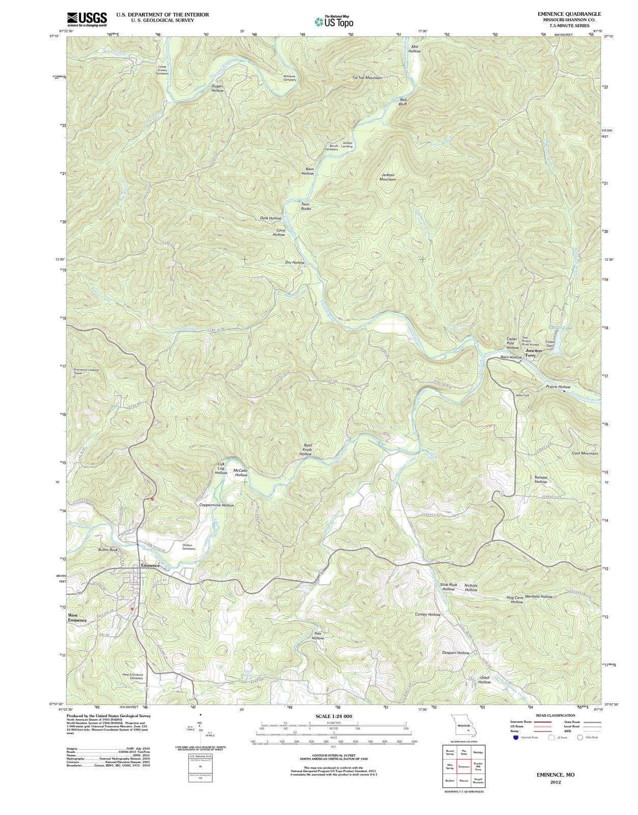 2012 Eminence, MO - Missouri - USGS Topographic Map