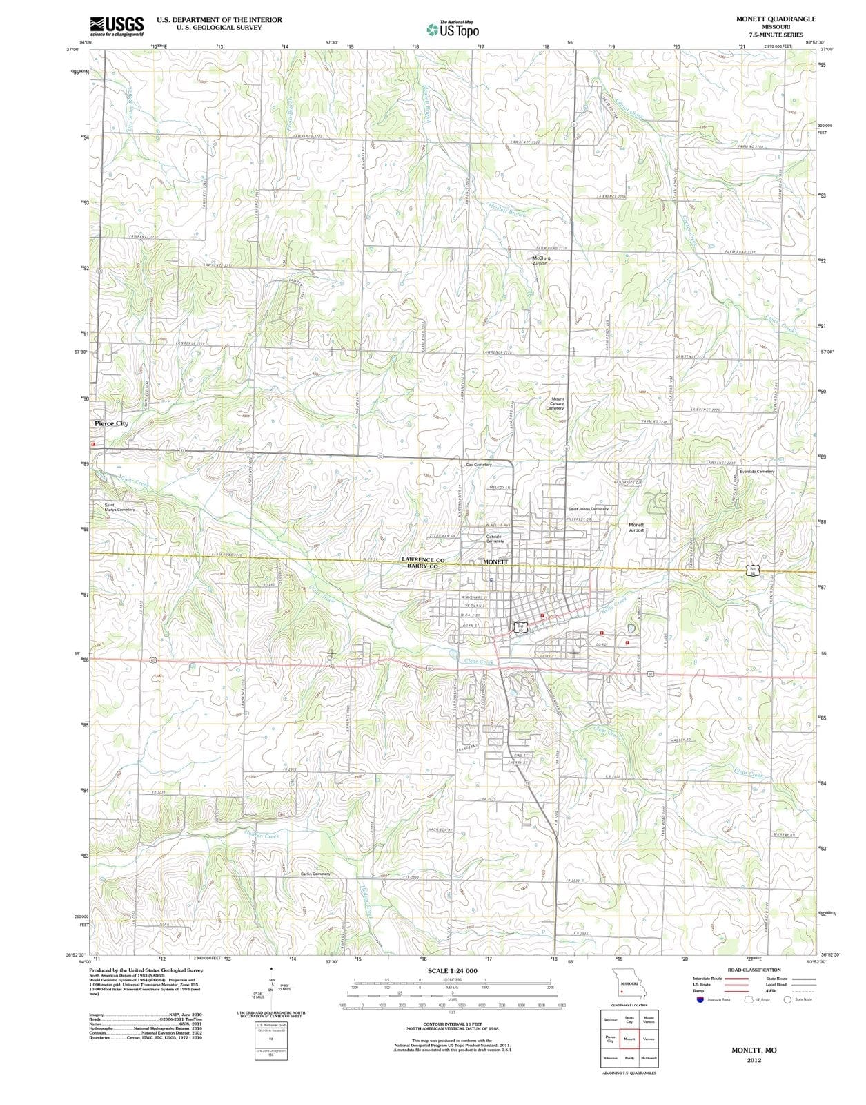 2012 Monett, MO - Missouri - USGS Topographic Map