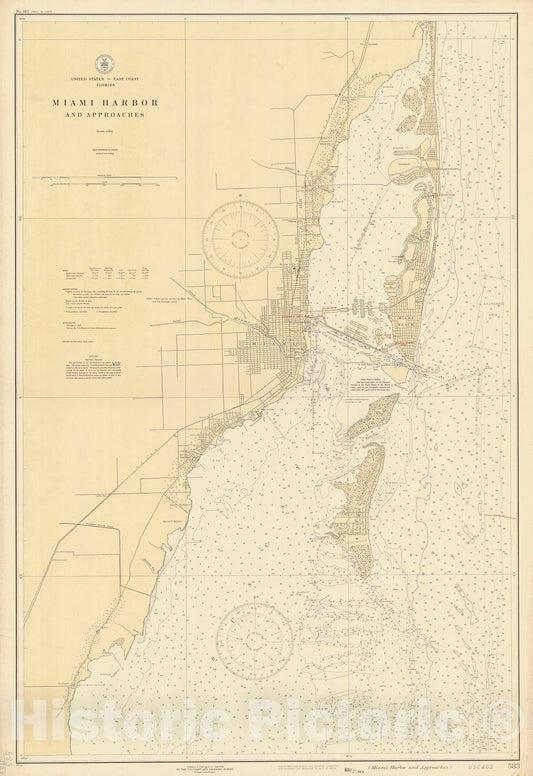 Historic Nautical Map - Miami Harbor And Approaches, 1928 NOAA Chart - Florida (FL) - Vintage Wall Art