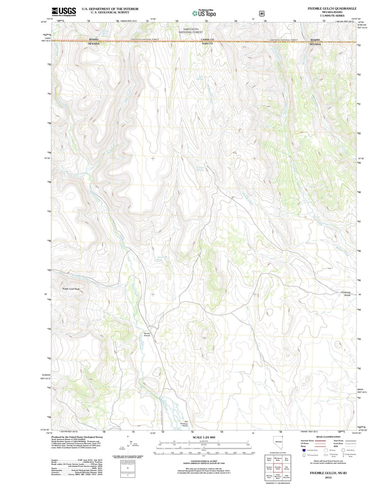 2012 Fivemile Gulch, NV - Nevada - USGS Topographic Map
