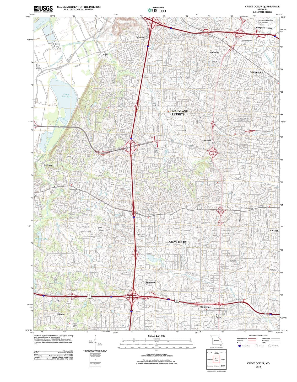 2012 Creve Coeur, MO - Missouri - USGS Topographic Map