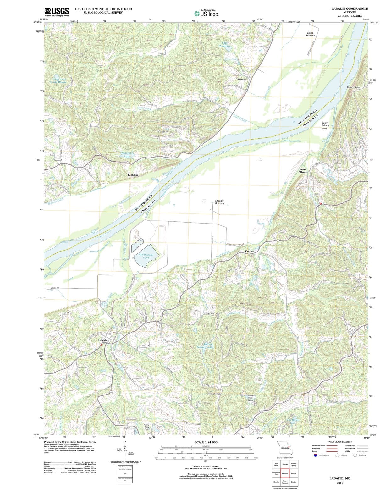 2012 Labadie, MO - Missouri - USGS Topographic Map
