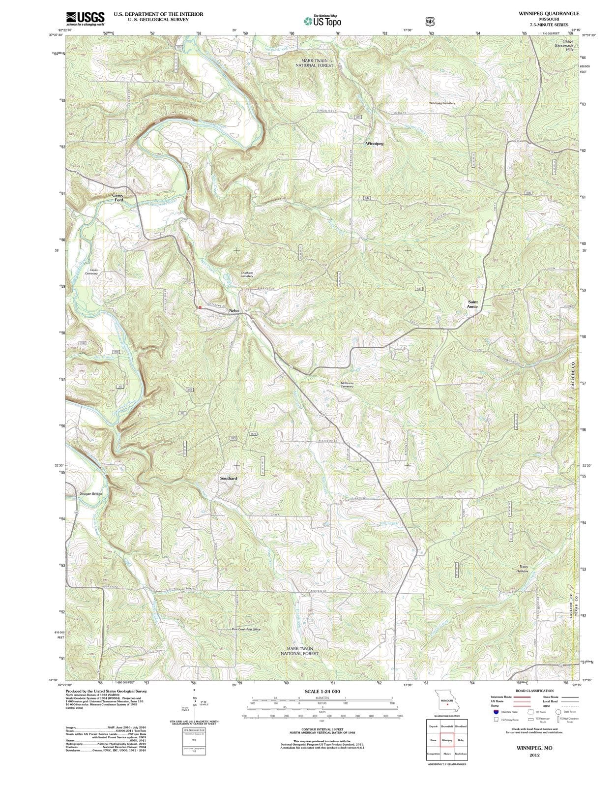 2012 Winnipeg, MO - Missouri - USGS Topographic Map