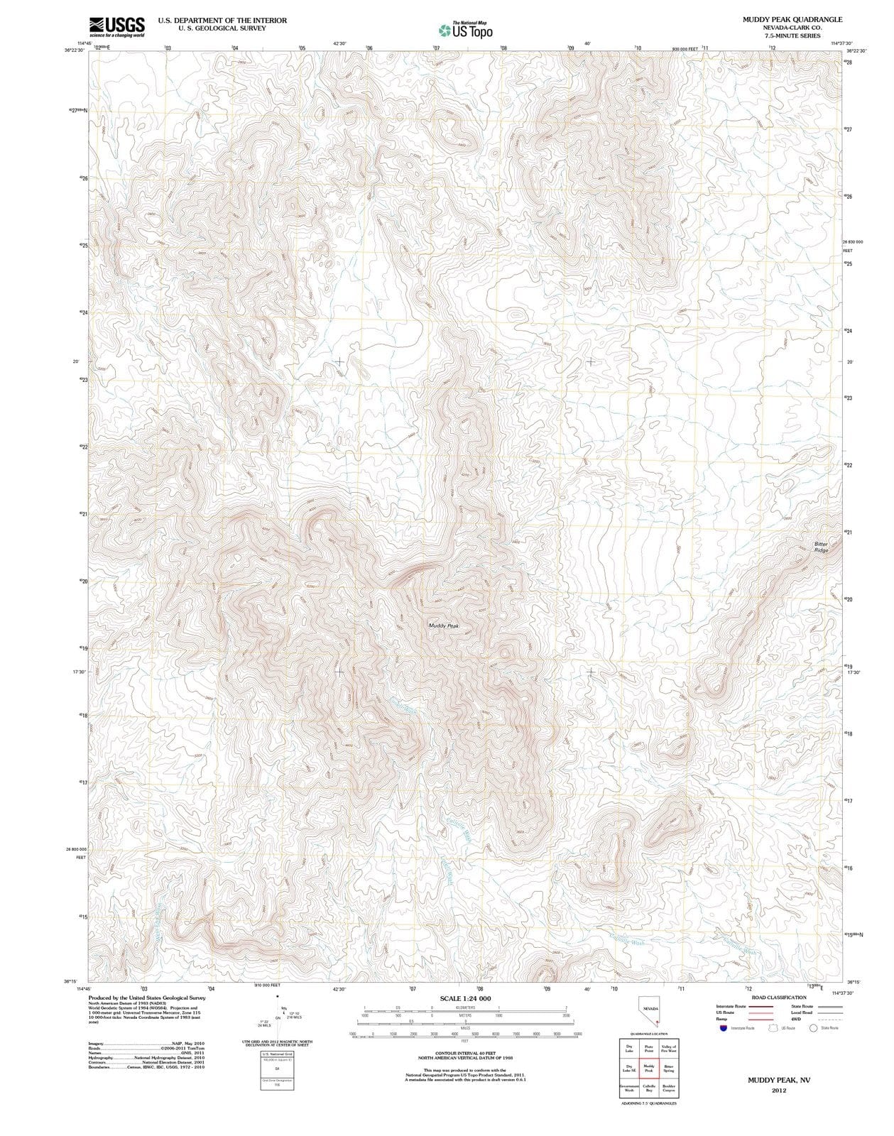 2012 Muddy Peak, NV - Nevada - USGS Topographic Map