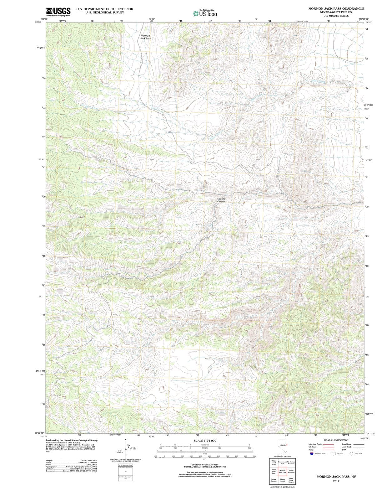 2012 Mormon Jack Pass, NV - Nevada - USGS Topographic Map
