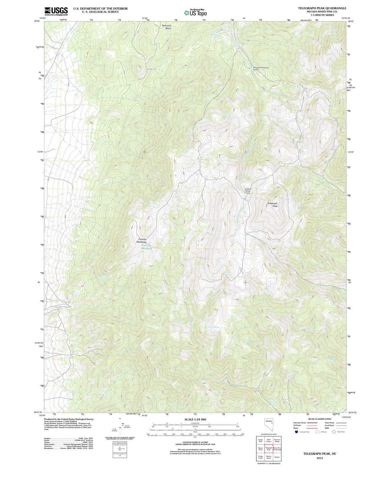 2012 Telegraph Peak, NV - Nevada - USGS Topographic Map