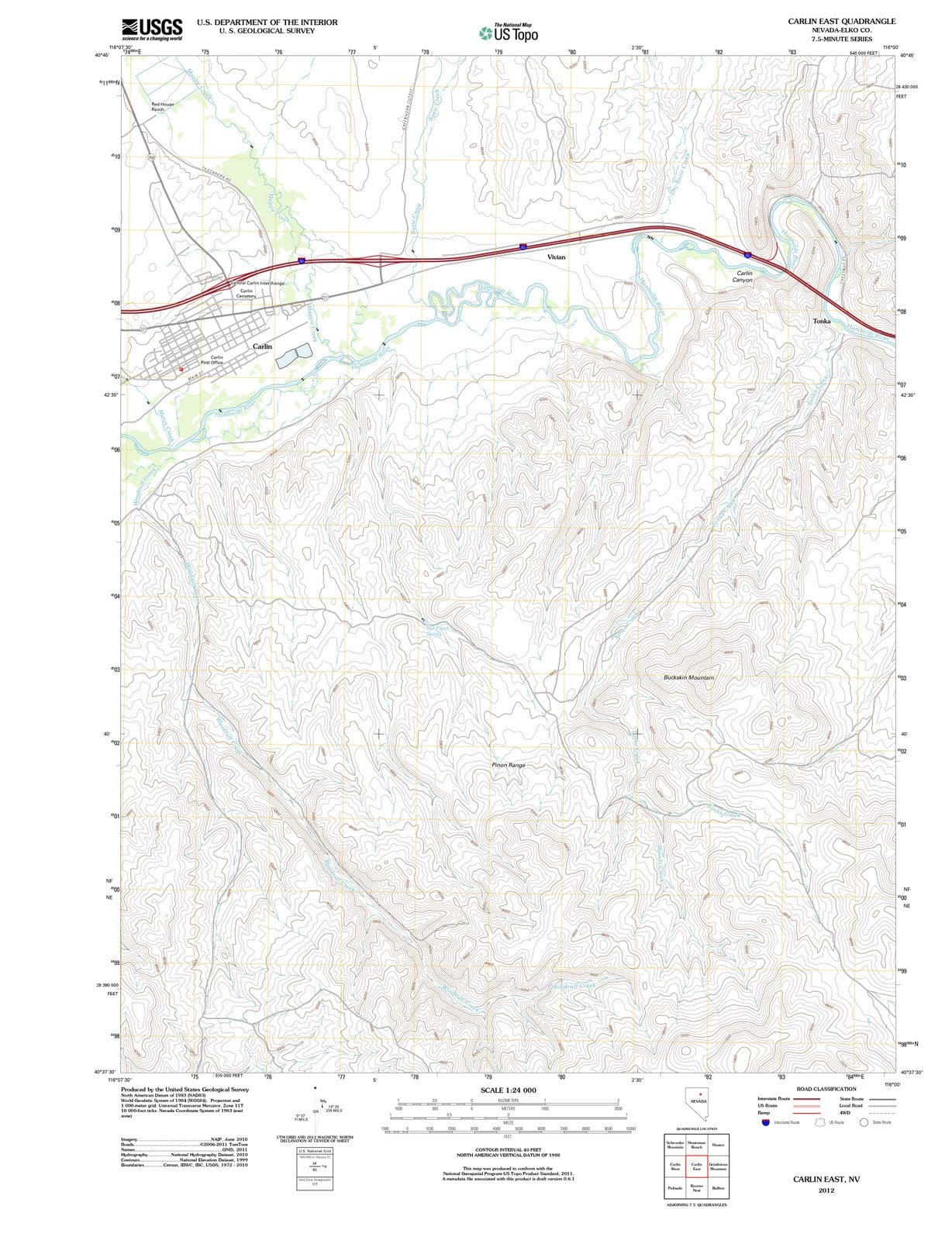 2012 Carlin East, NV - Nevada - USGS Topographic Map
