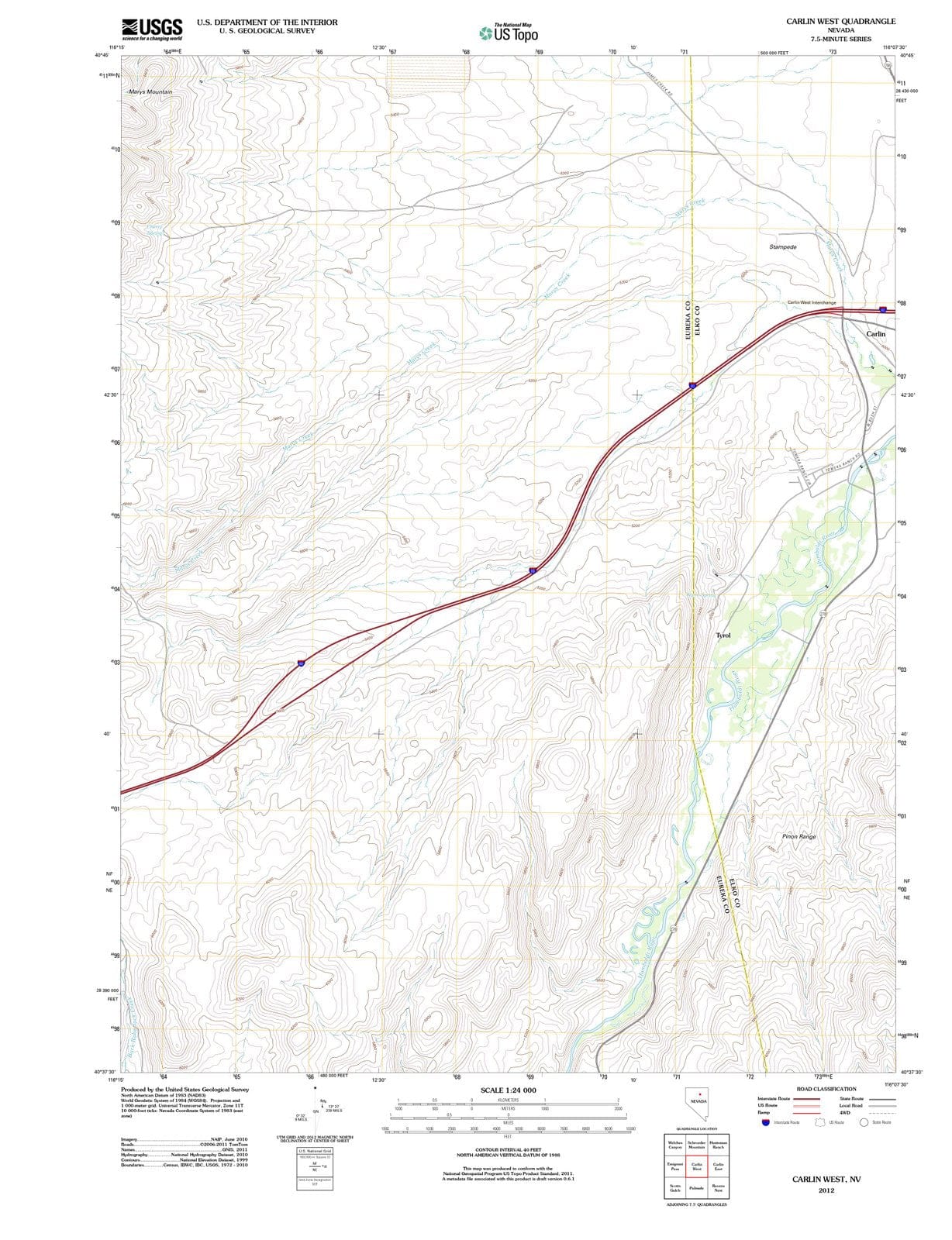 2012 Carlin West, NV - Nevada - USGS Topographic Map