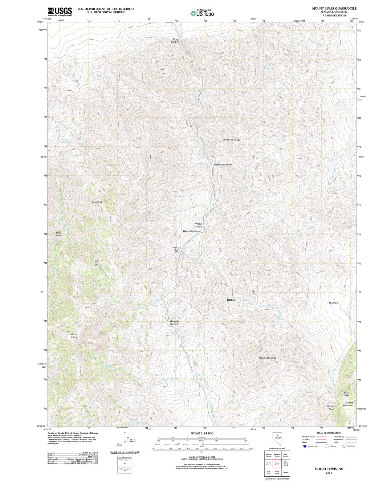 2012 Mount Lewis, NV - Nevada - USGS Topographic Map