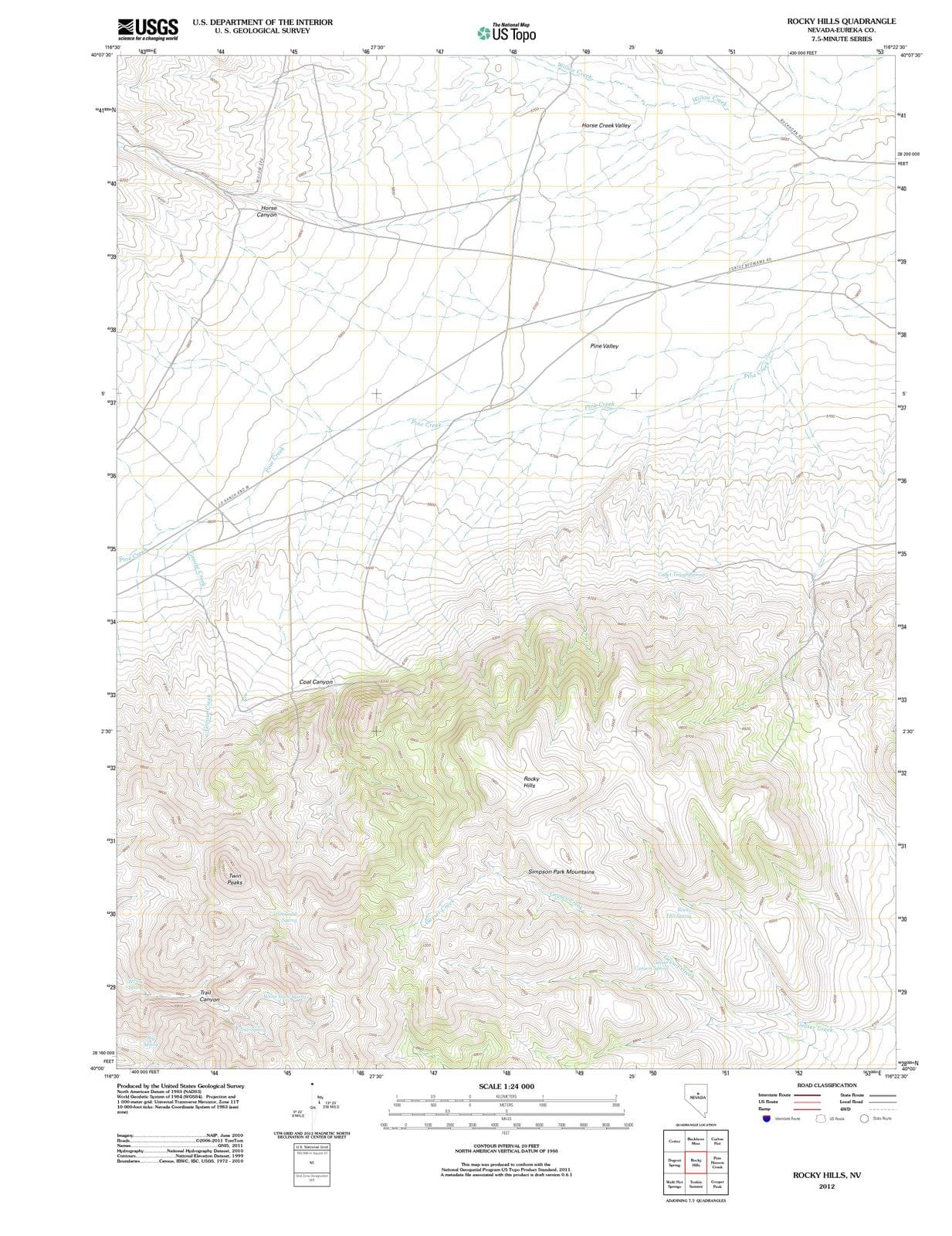 2012 Rocky Hills, NV - Nevada - USGS Topographic Map