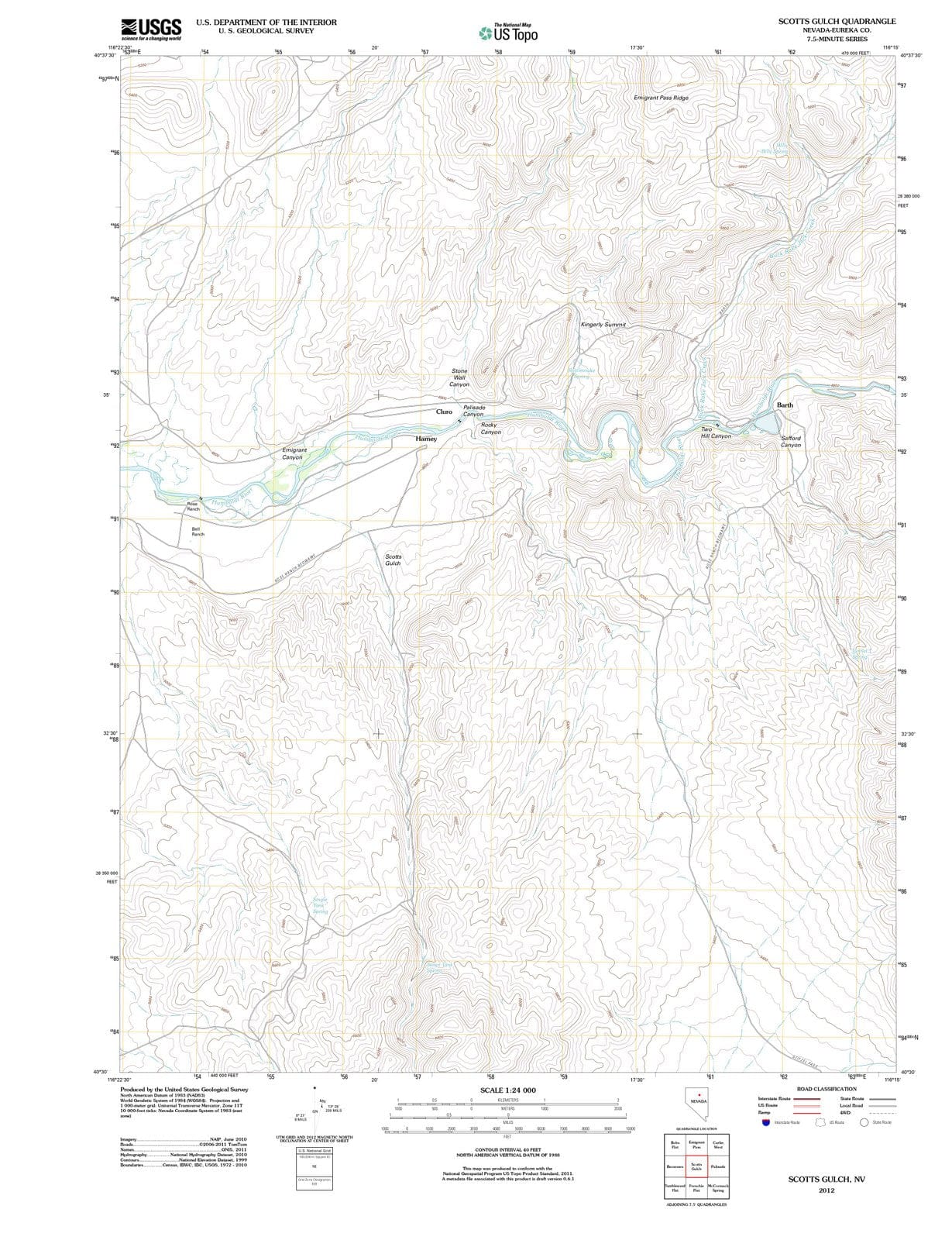 2012 Scotts Gulch, NV - Nevada - USGS Topographic Map
