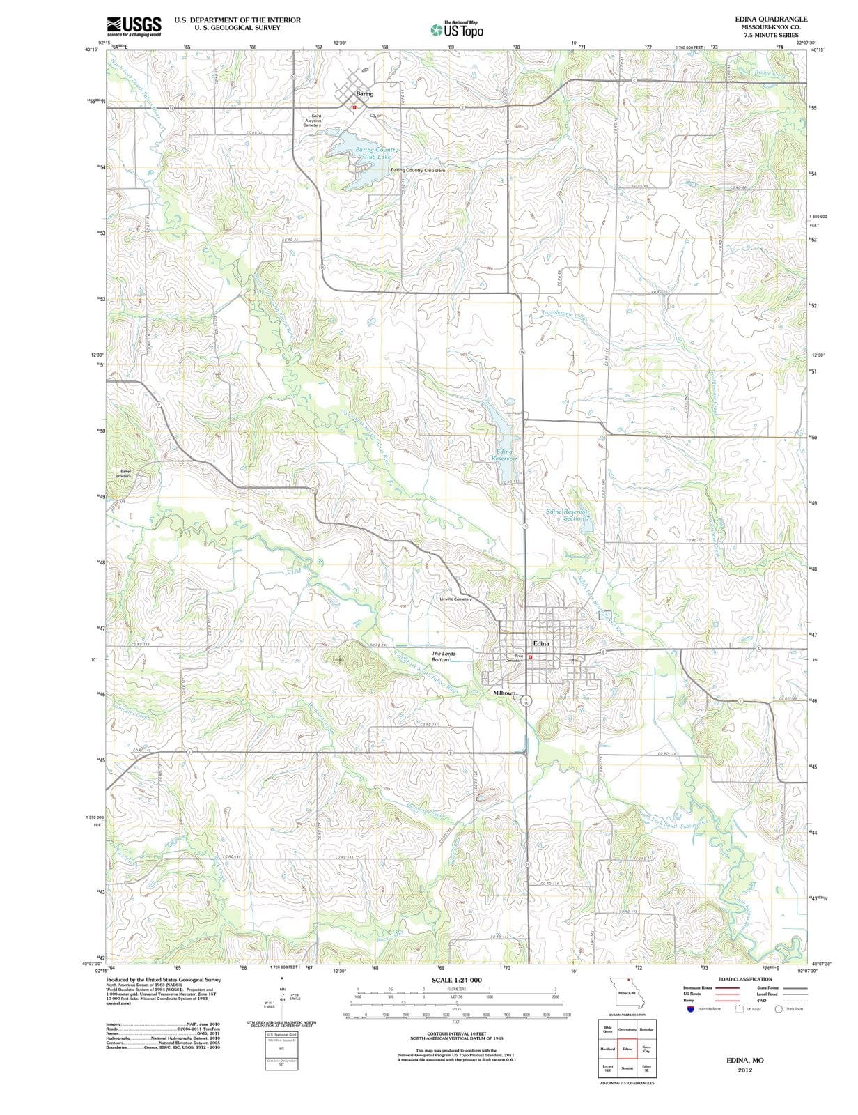 2012 Edina, MO - Missouri - USGS Topographic Map