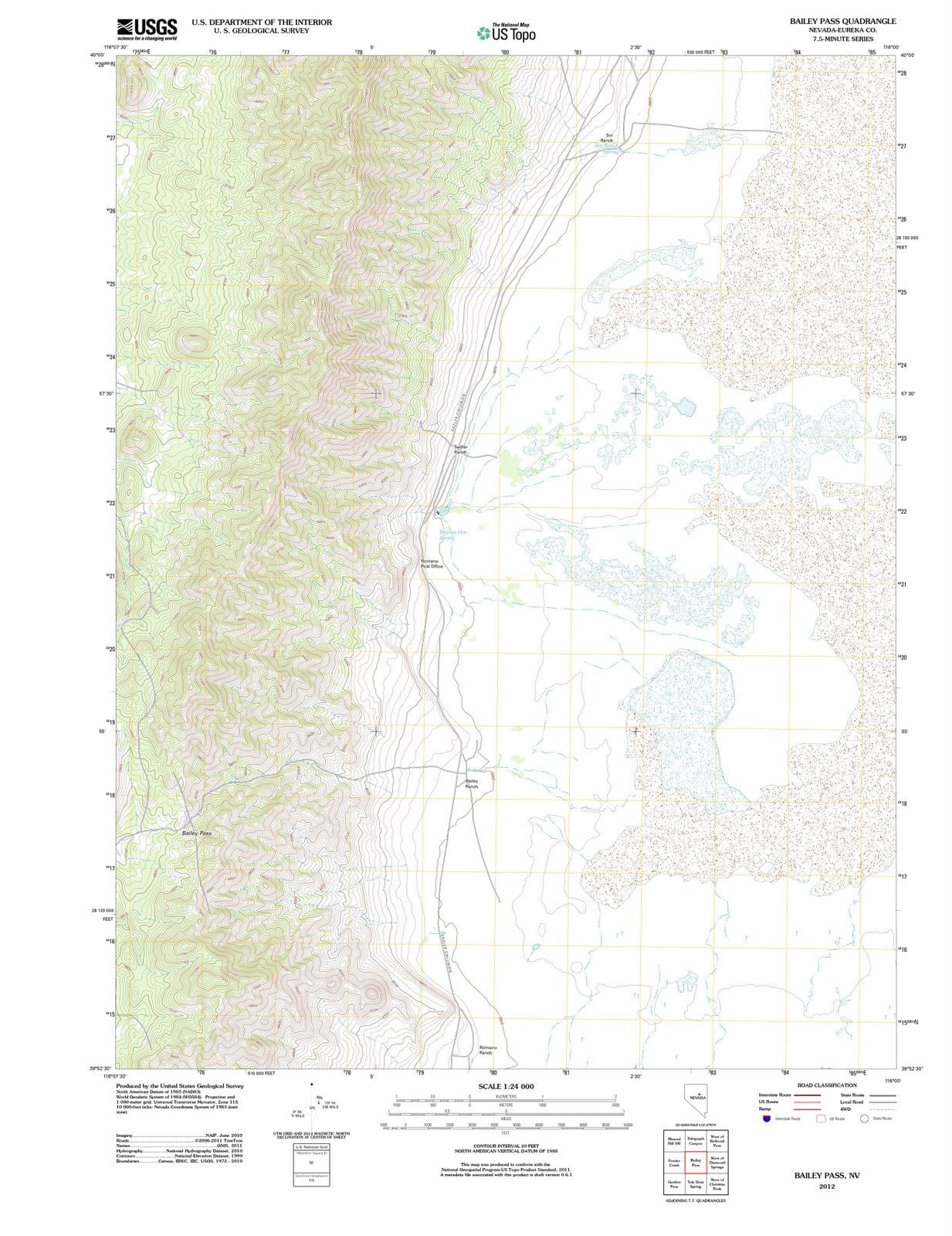 2012 Bailey Pass, NV - Nevada - USGS Topographic Map