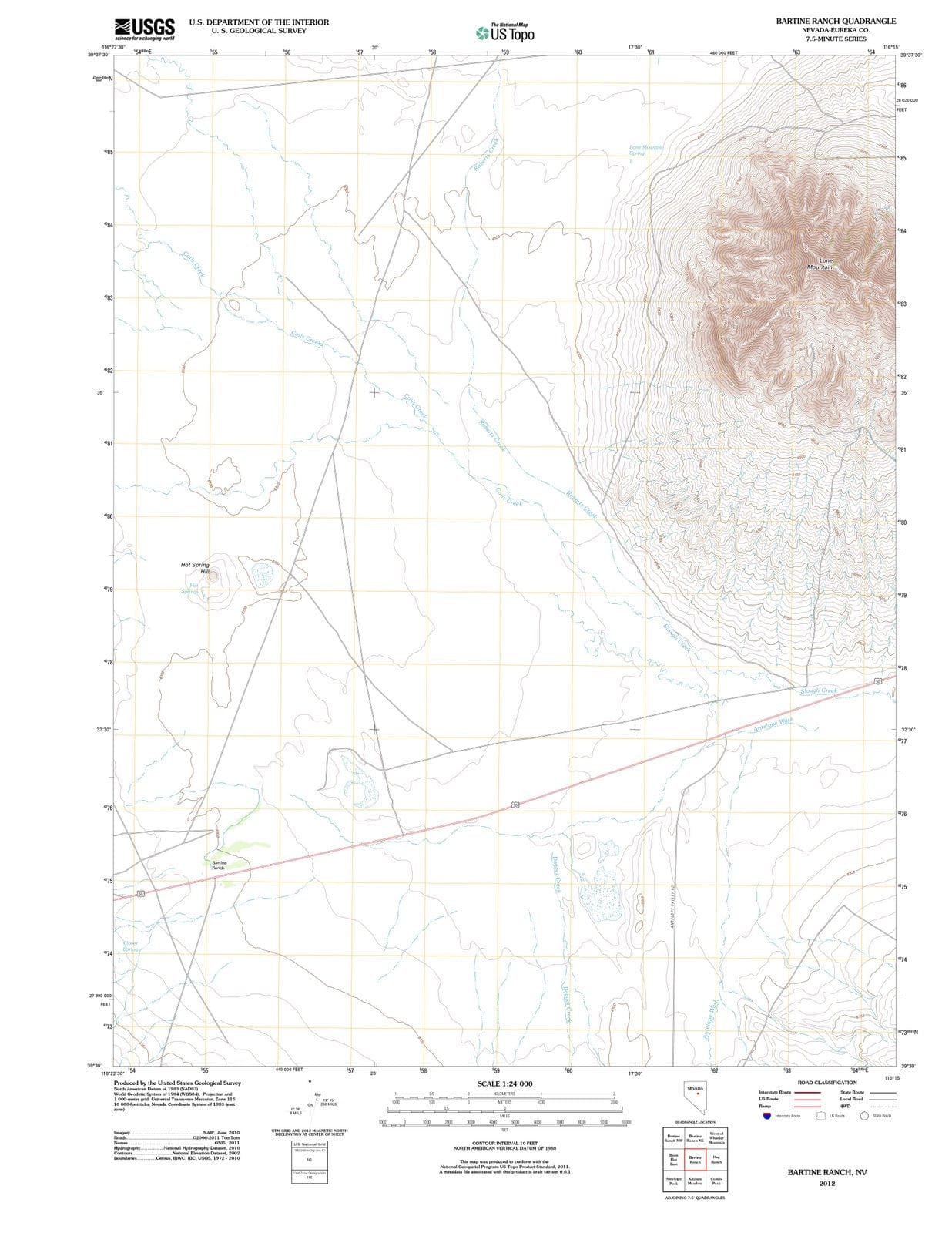 2012 Bartine Ranch, NV - Nevada - USGS Topographic Map