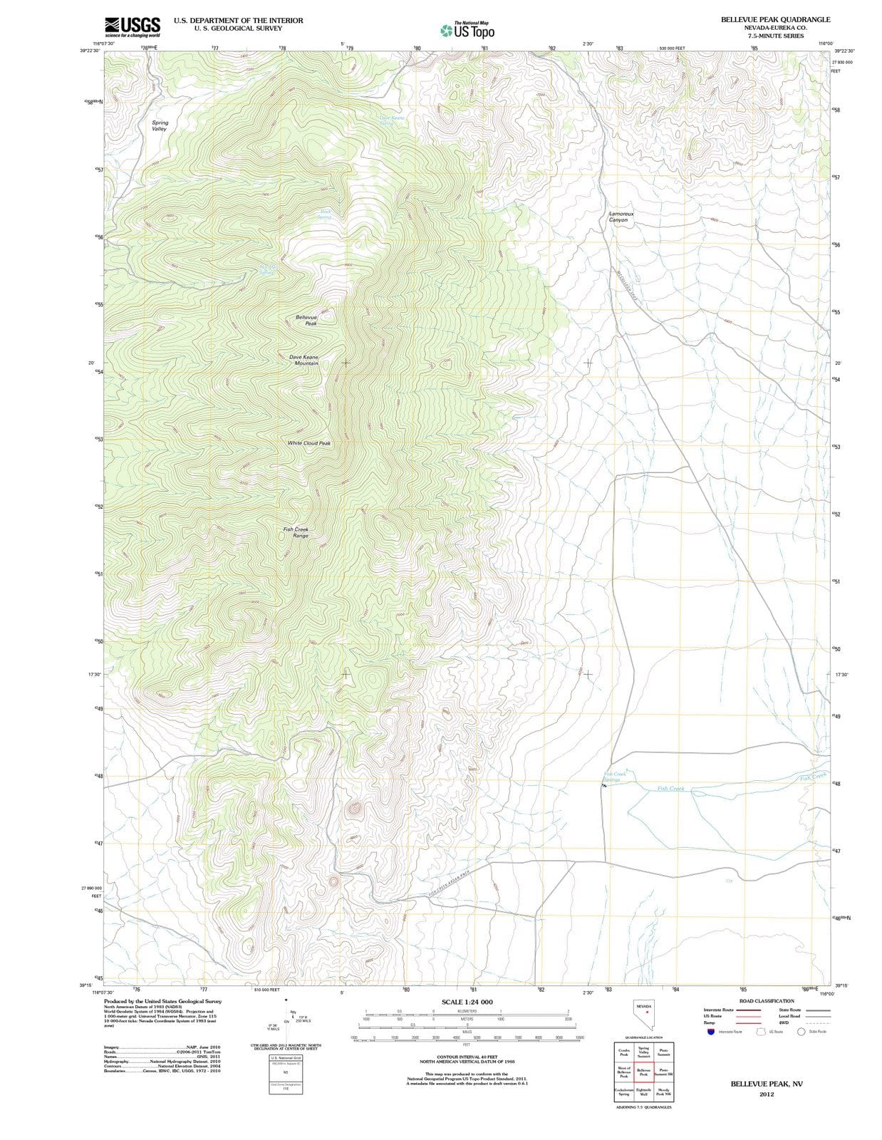 2012 Bellevue Peak, NV - Nevada - USGS Topographic Map
