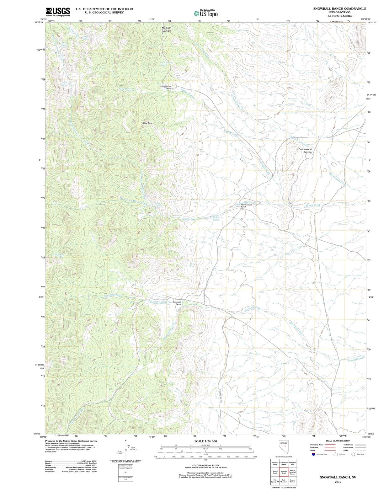 2012 Snowball Ranch, NV - Nevada - USGS Topographic Map