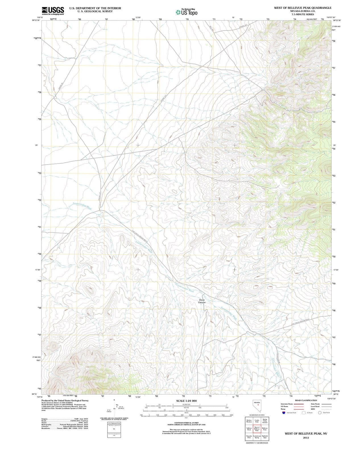2012 West of Bellevue Peak, NV - Nevada - USGS Topographic Map