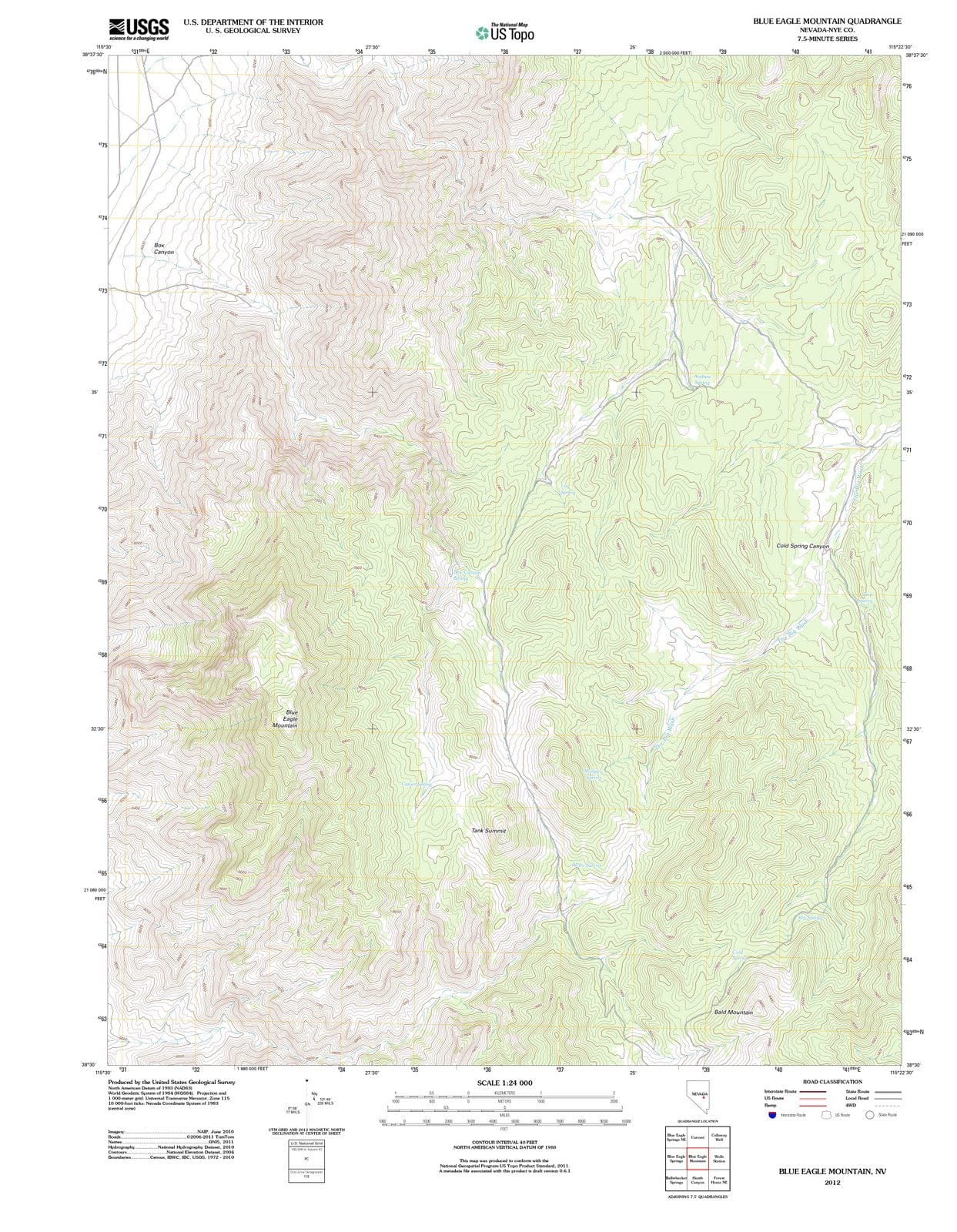 2012 Blue Eagle Mountain, NV - Nevada - USGS Topographic Map