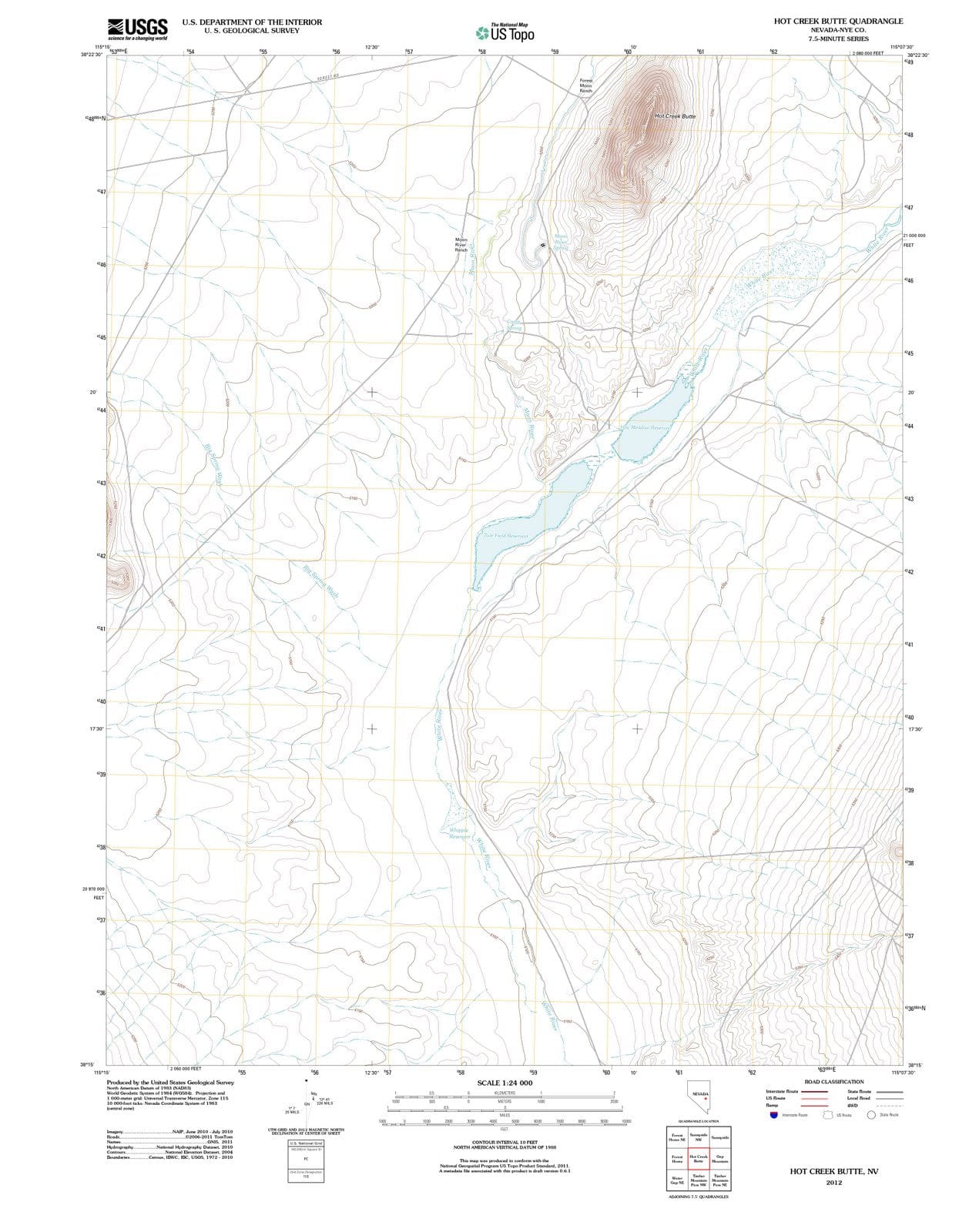 2012 Hot Creek Butte, NV - Nevada - USGS Topographic Map