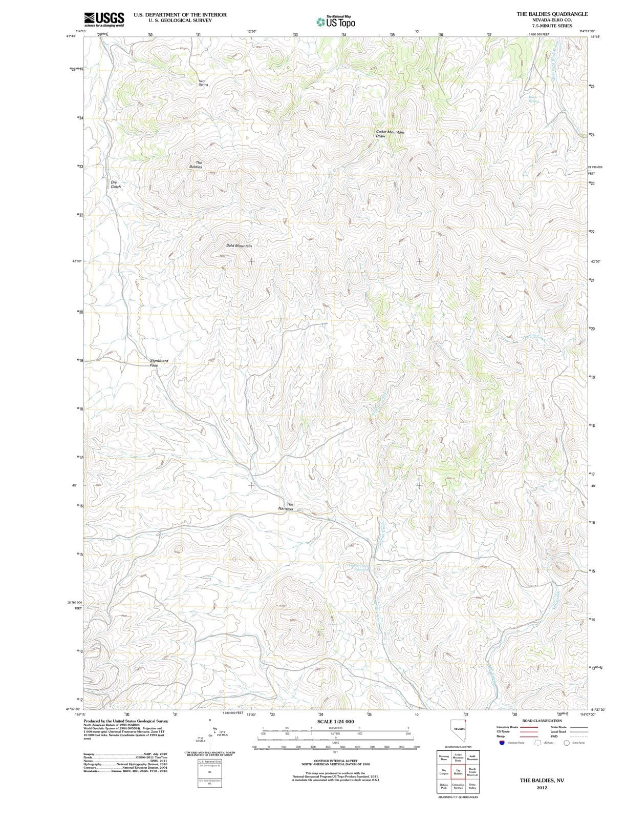 2012 The Baldies, NV - Nevada - USGS Topographic Map