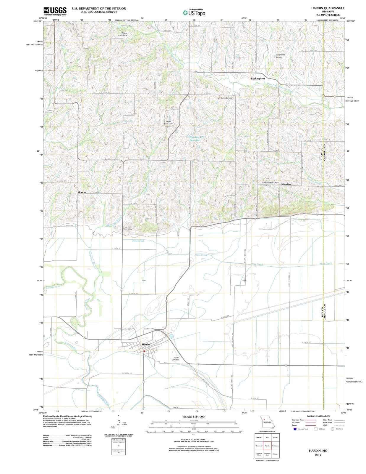 2012 Hardin, MO - Missouri - USGS Topographic Map