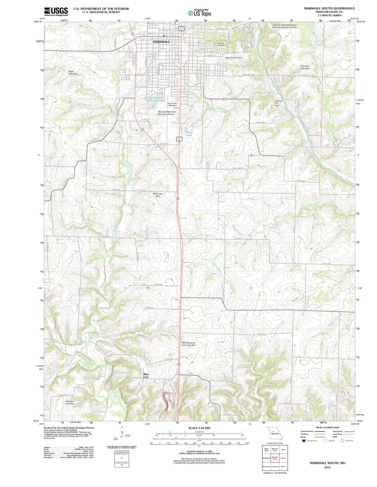 2012 Marshall South, MO - Missouri - USGS Topographic Map