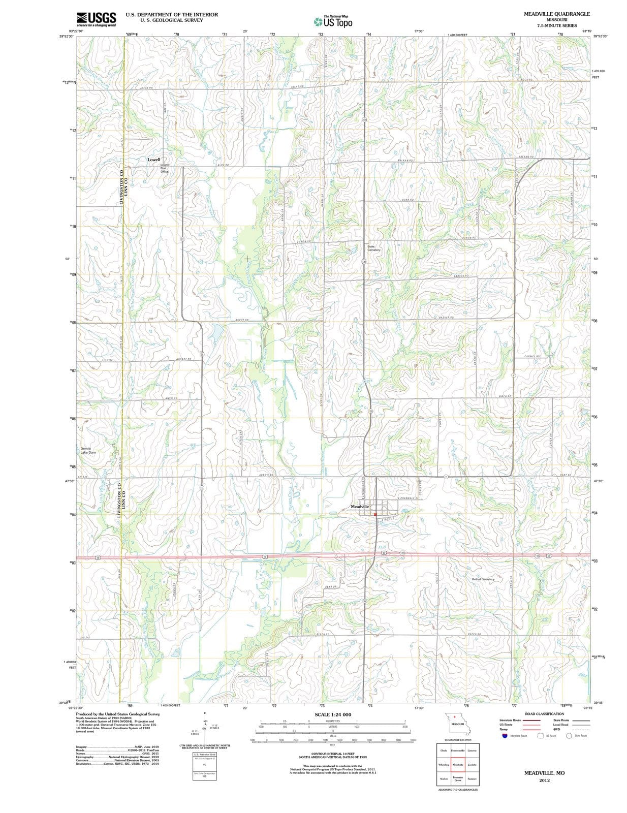 2012 Meadville, MO - Missouri - USGS Topographic Map