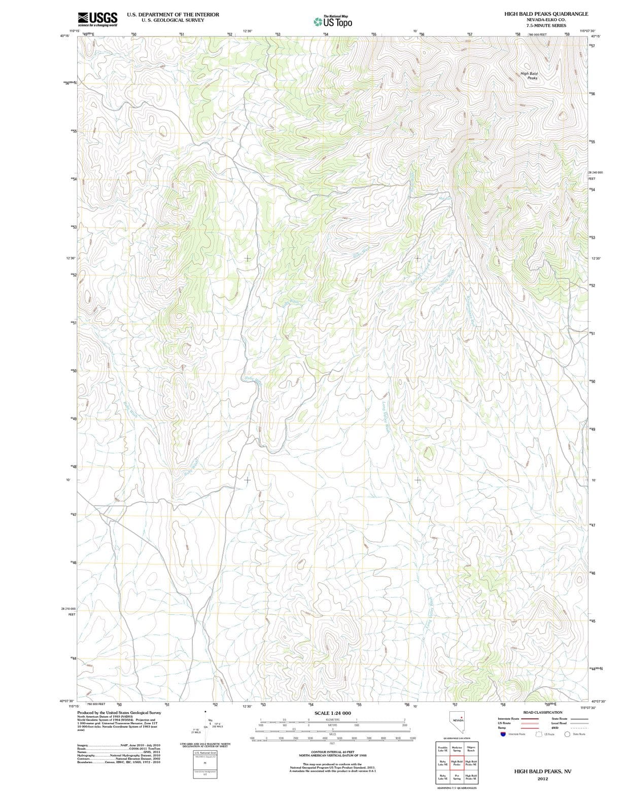 2012 High Bald Peaks, NV - Nevada - USGS Topographic Map