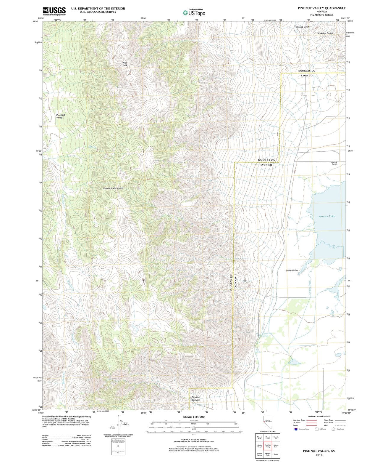2012 Pine Nut Valley, NV - Nevada - USGS Topographic Map