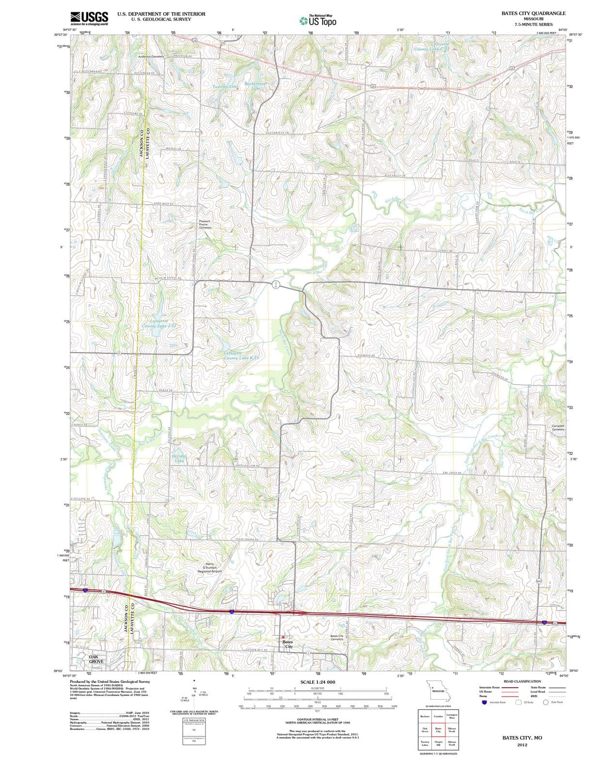 2012 Bates City, MO - Missouri - USGS Topographic Map