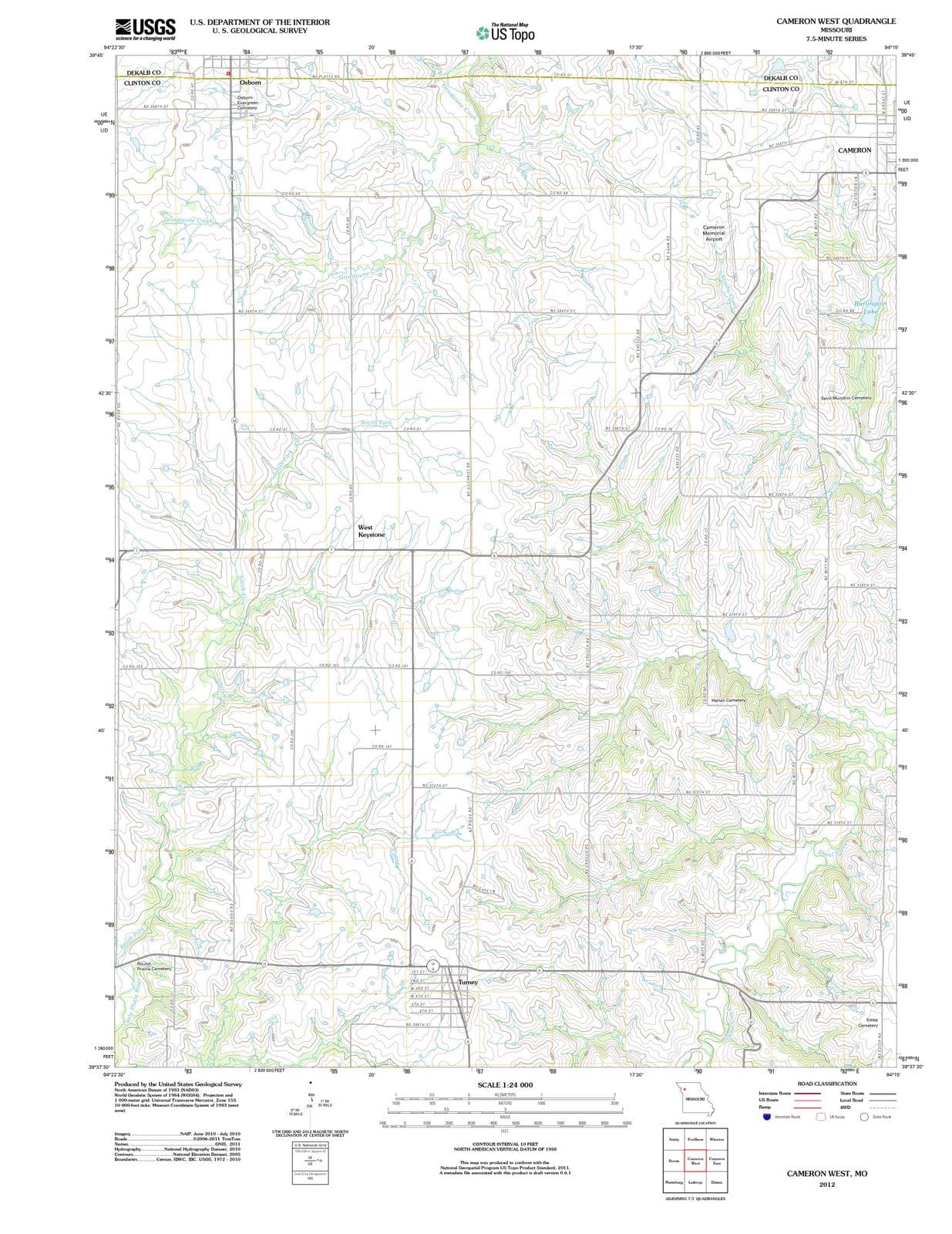 2012 Cameron West, MO - Missouri - USGS Topographic Map