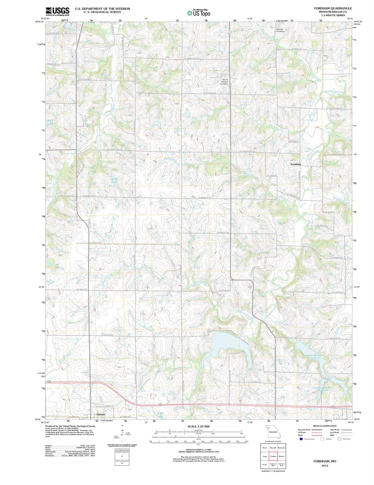 2012 Fordham, MO - Missouri - USGS Topographic Map