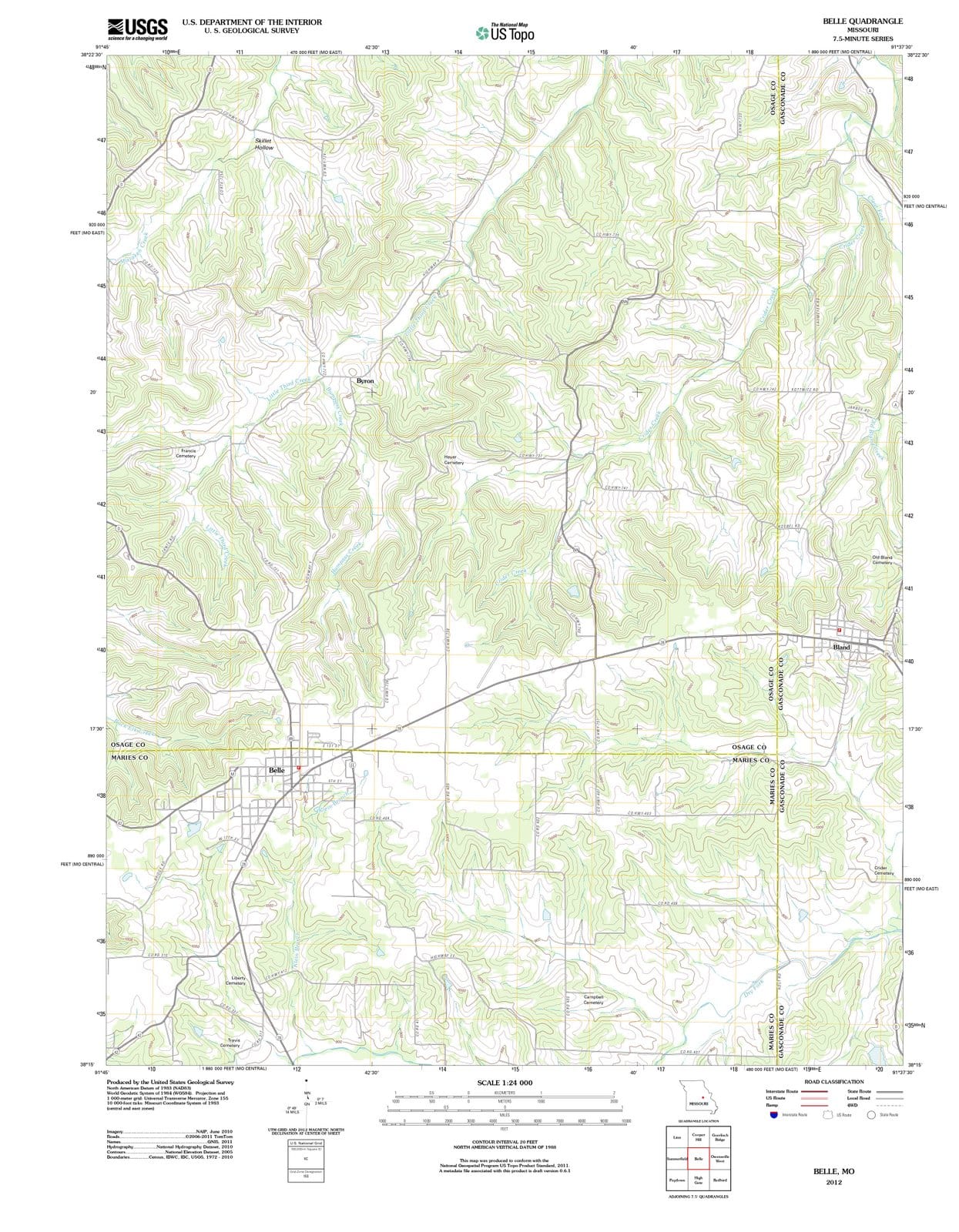 2012 Belle, MO - Missouri - USGS Topographic Map