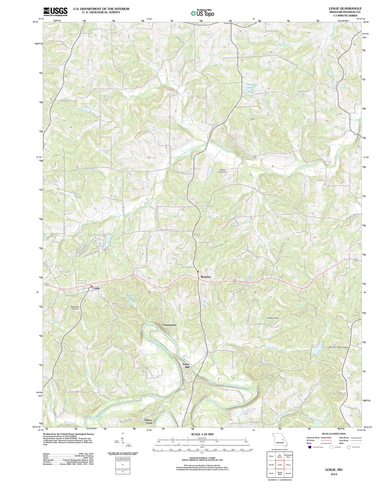 2012 Leslie, MO - Missouri - USGS Topographic Map