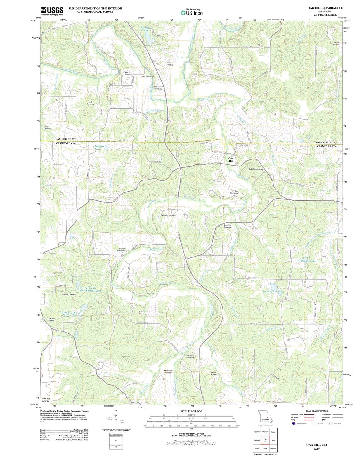 2012 Oak Hill, MO - Missouri - USGS Topographic Map