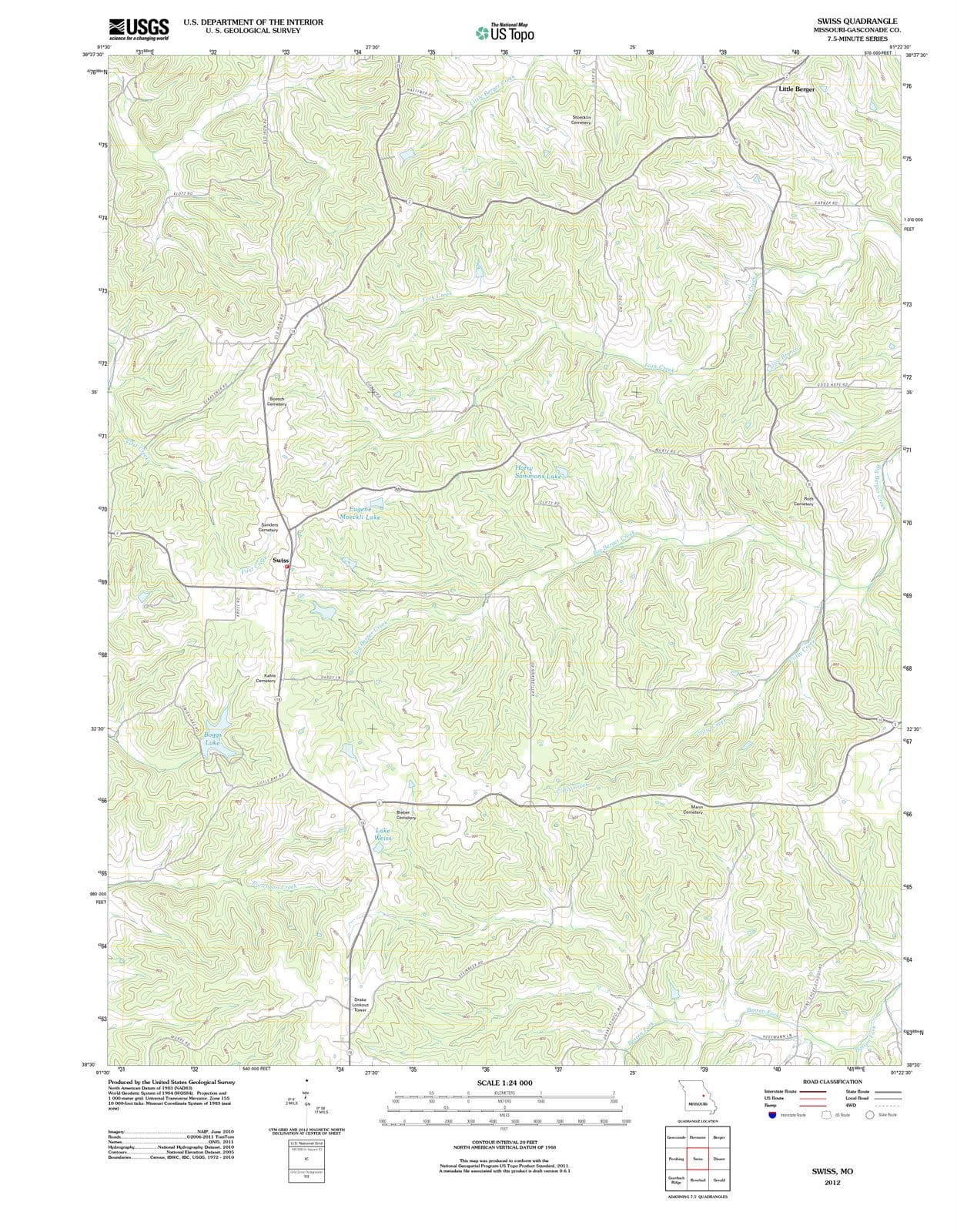2012 Swiss, MO - Missouri - USGS Topographic Map