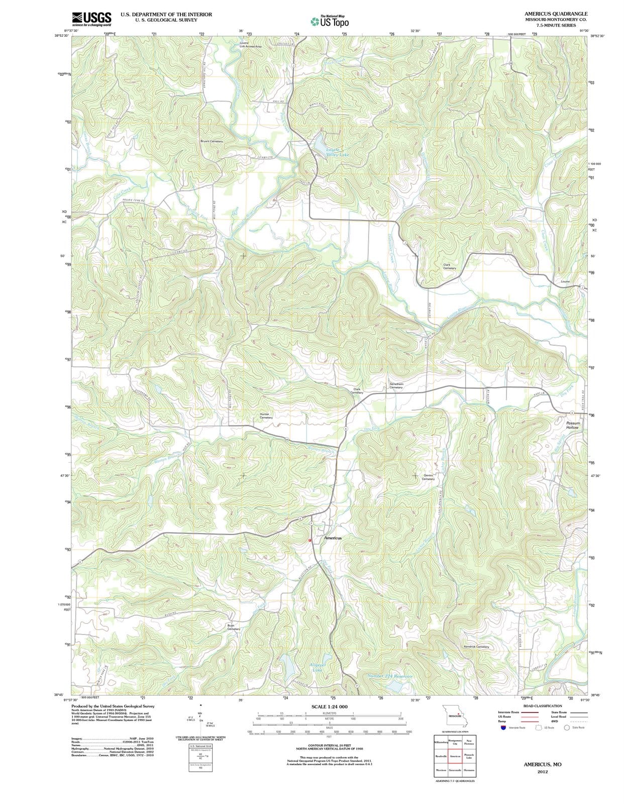 2012 Americus, MO - Missouri - USGS Topographic Map