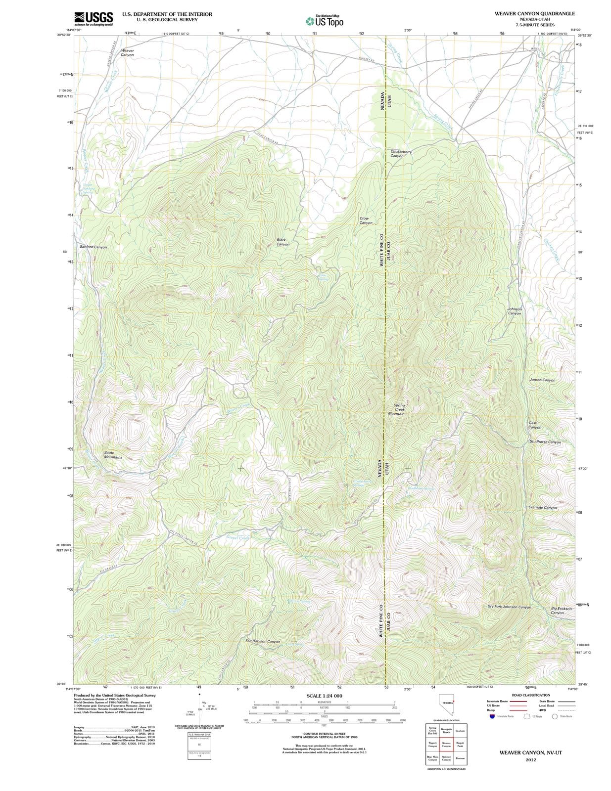 2012 Weaver Canyon, NV - Nevada - USGS Topographic Map