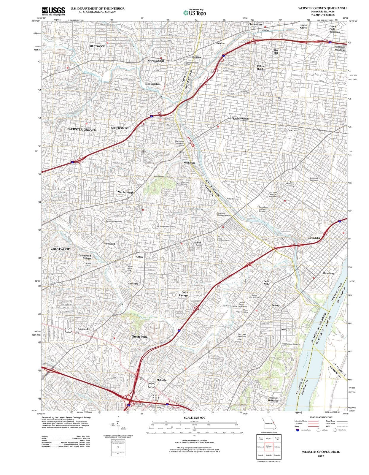 2012 Webster Groves, MO - Missouri - USGS Topographic Map