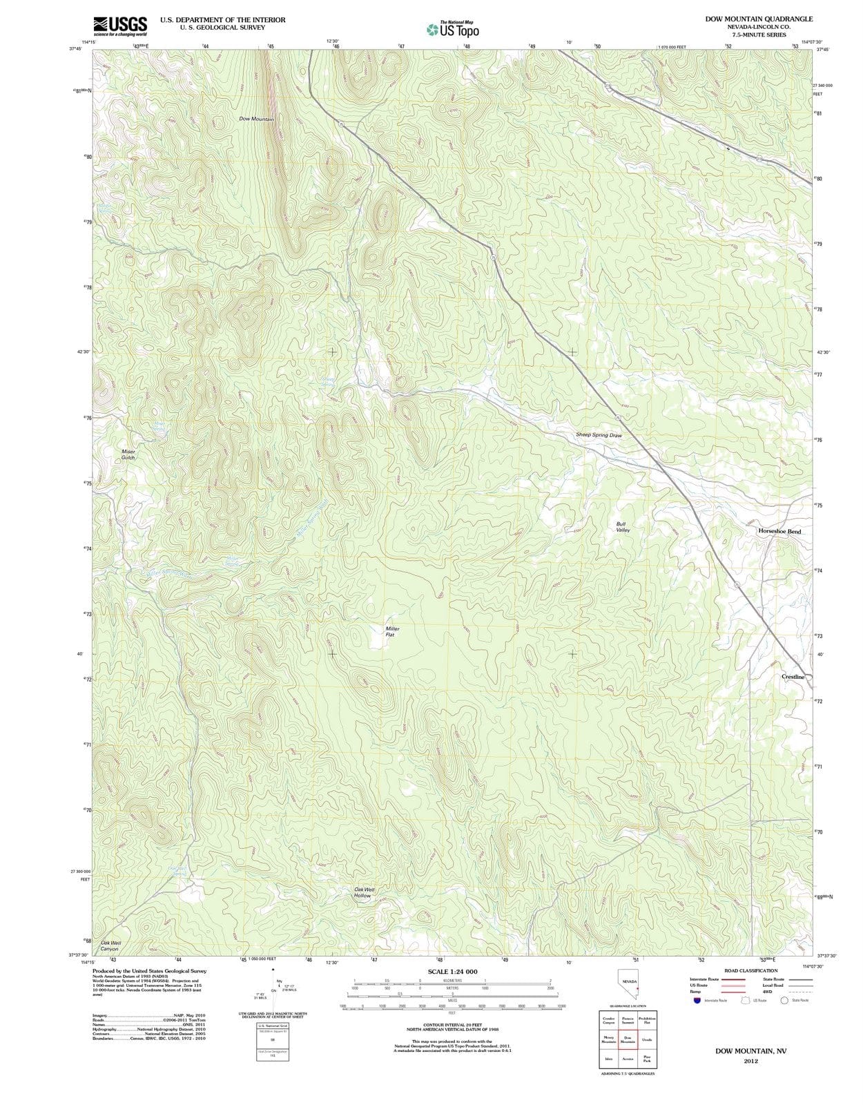 2012 Dow Mountain, NV - Nevada - USGS Topographic Map