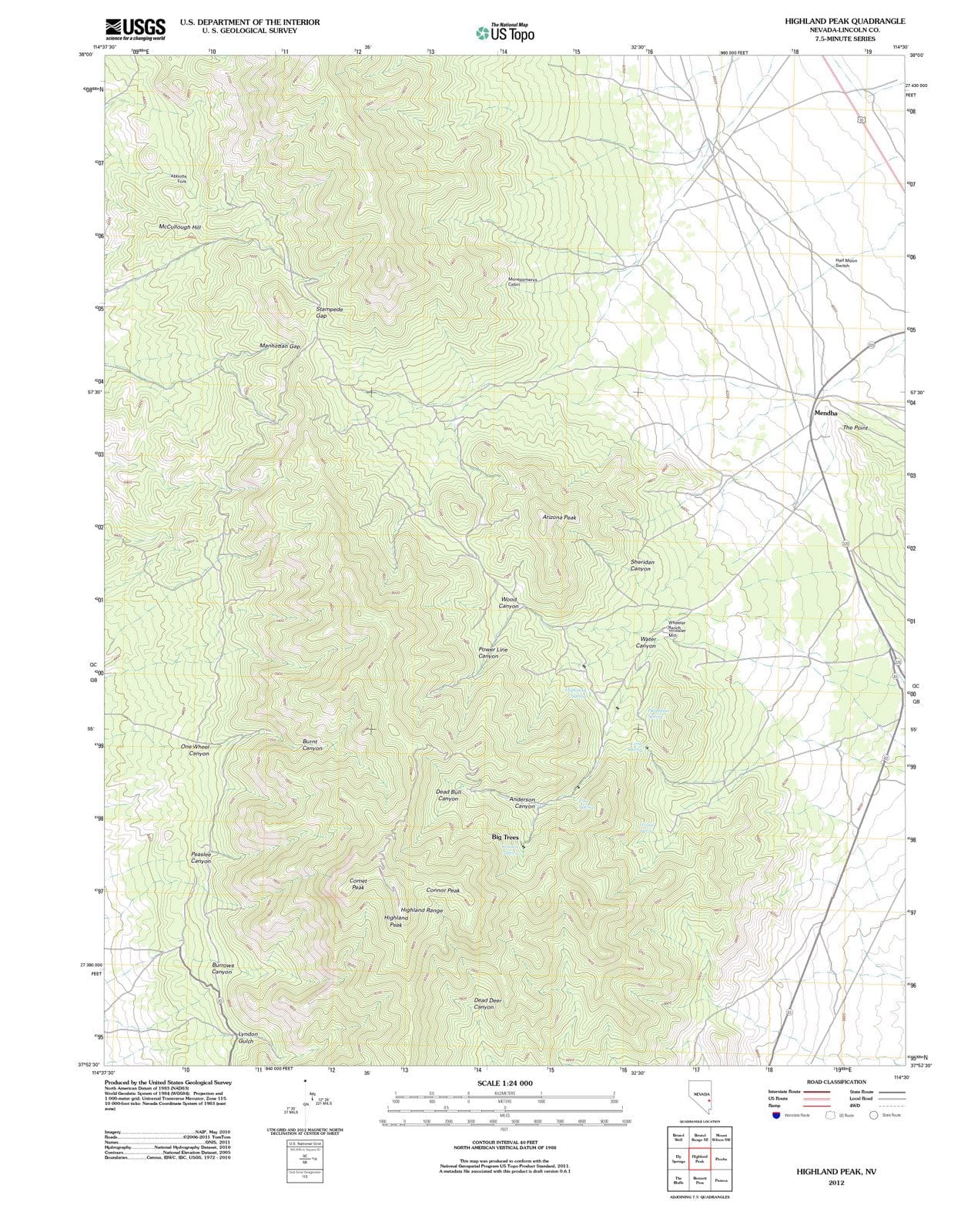 2012 Highland Peak, NV - Nevada - USGS Topographic Map
