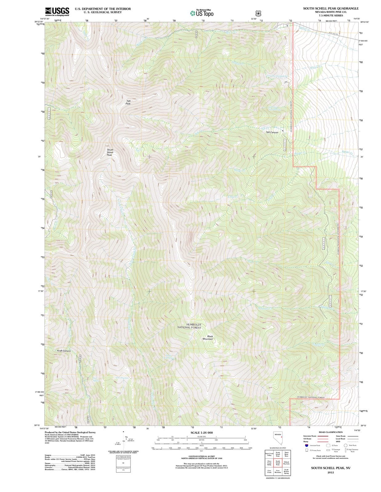 2012 South Schell Peak, NV - Nevada - USGS Topographic Map